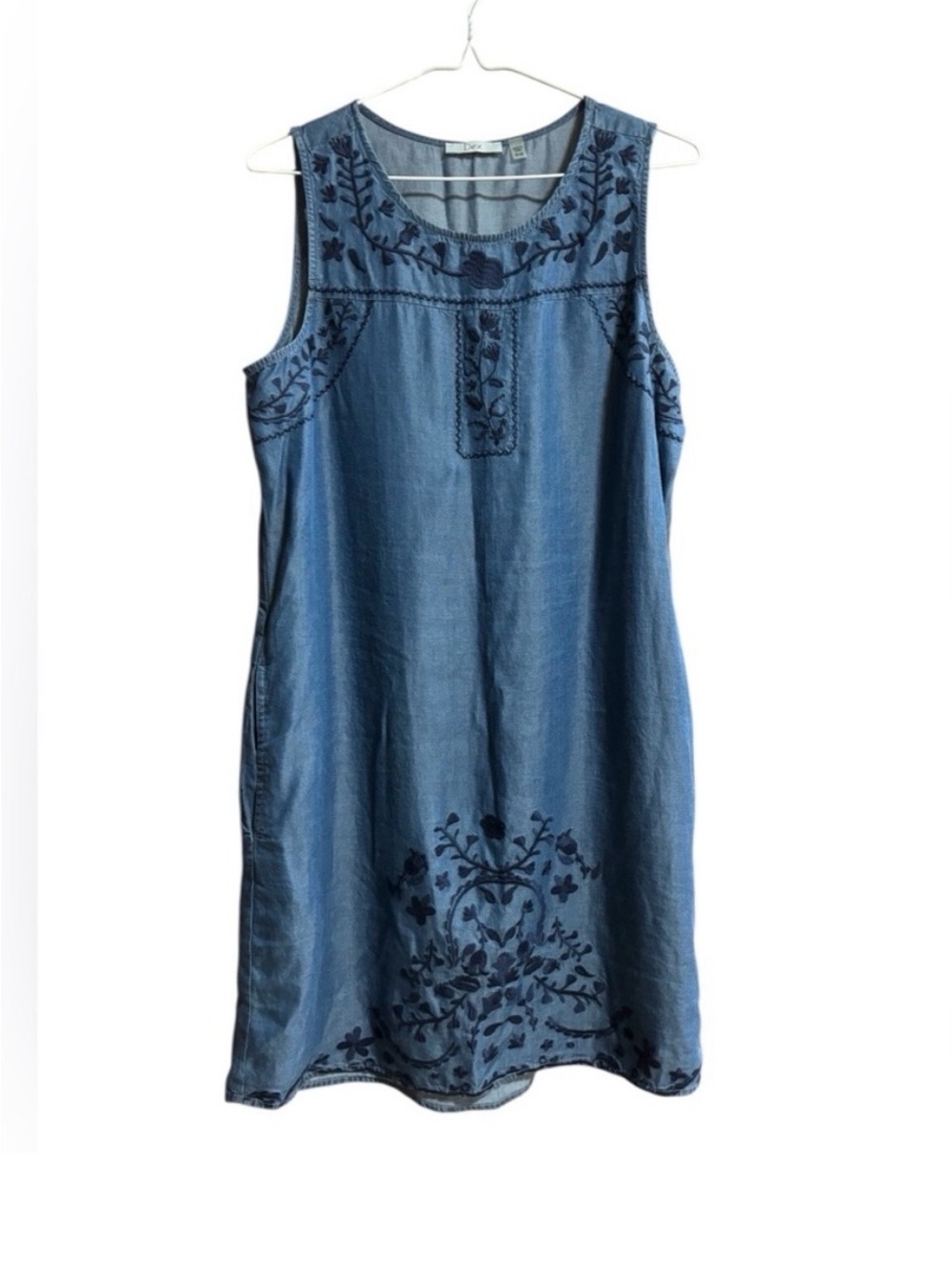 Blue Embroidered Sleeveless Denim chambray 100% Tencel Dress - Picture 2 of 7